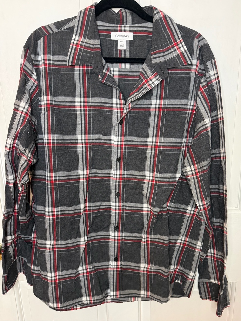 Calvin Klein Gray, Black & Red Plaid Button-Down Shirt